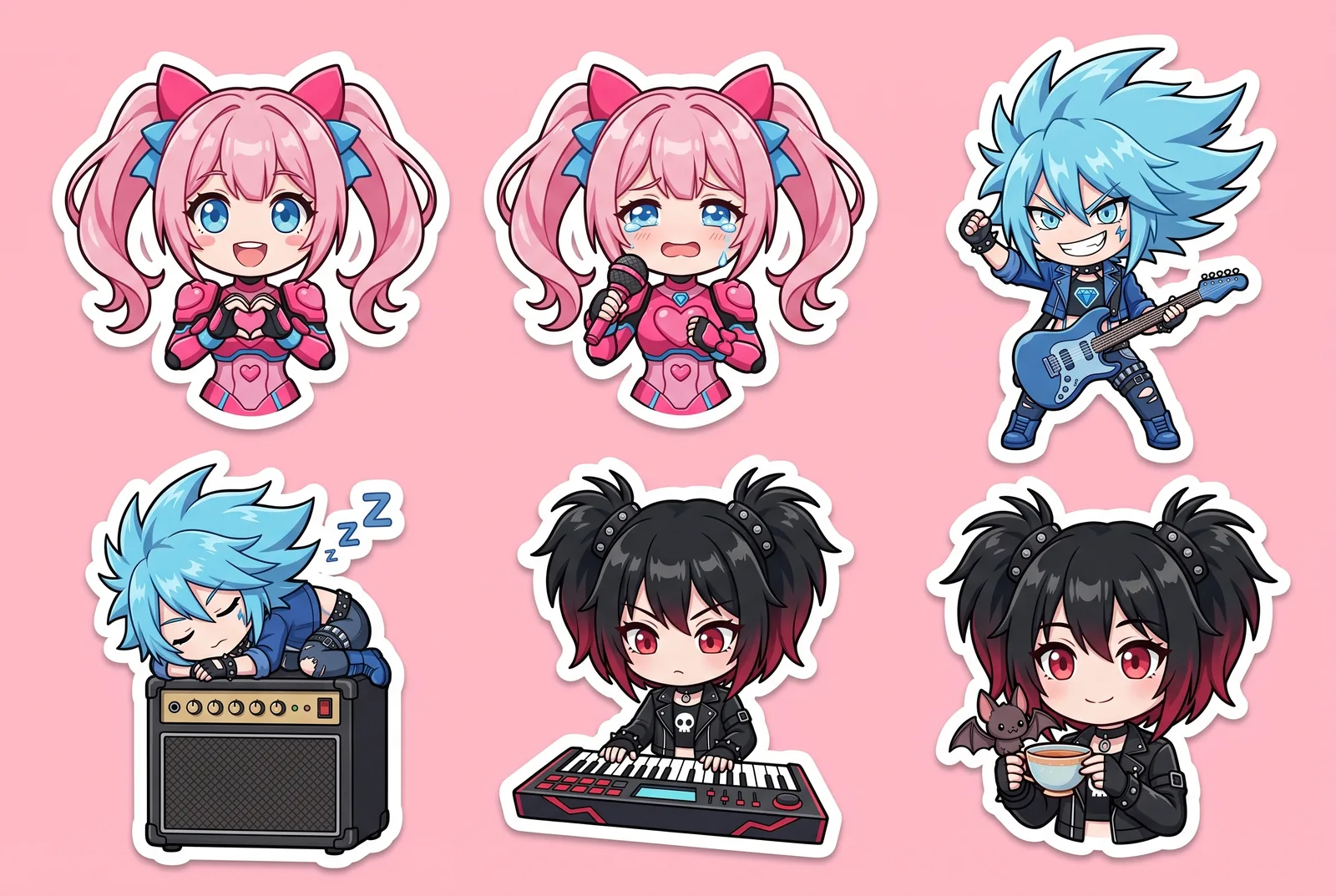 Chibi-Sticker-Sheet mit ONE ONE, ZERO ONE und ZERO ZERO